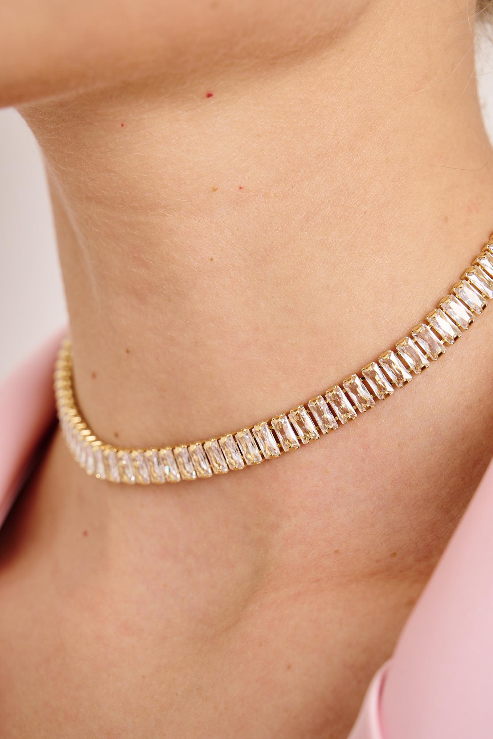 Чокер-дорожка с овальными стразами (золото-белый)