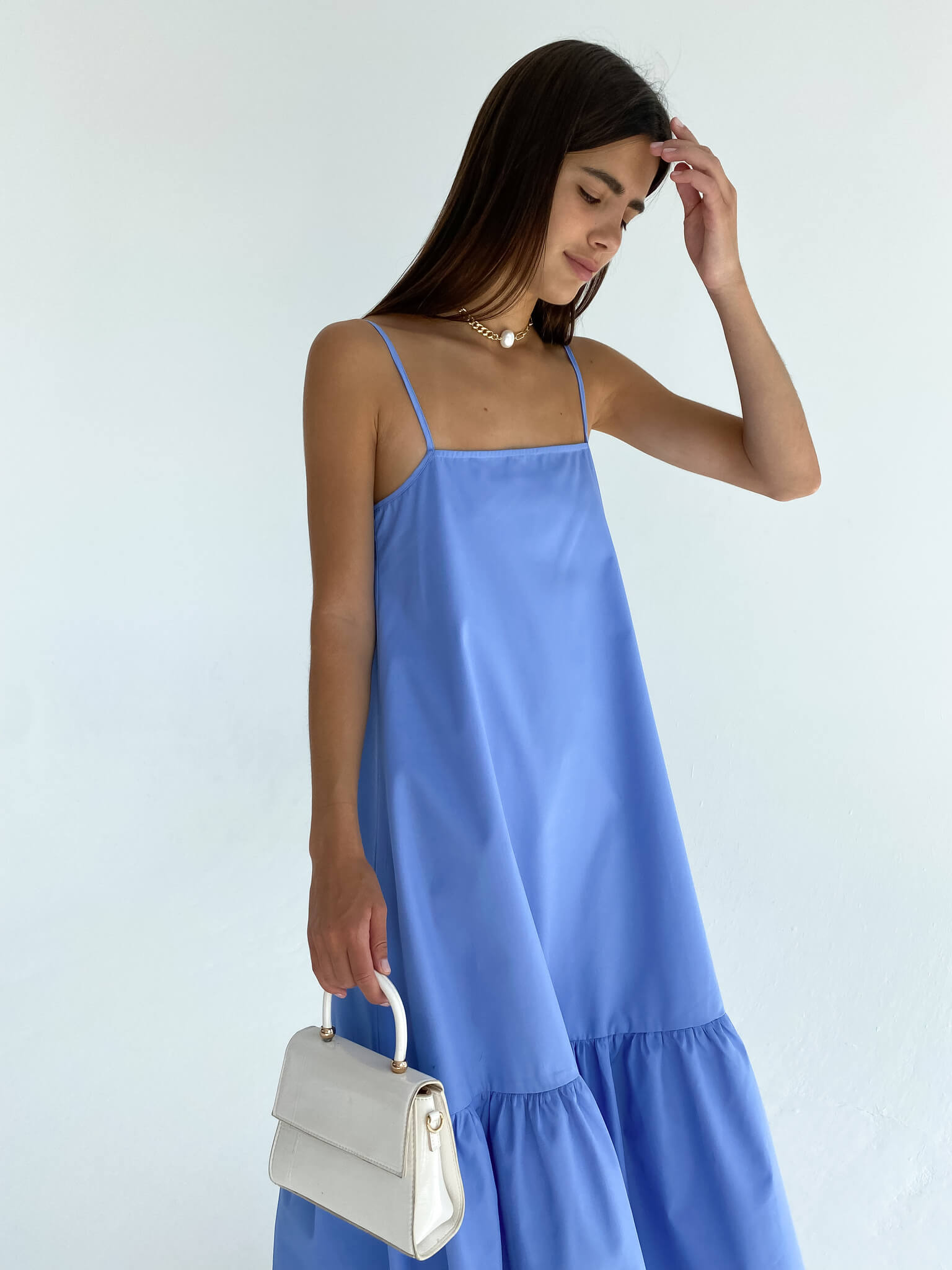 Платье-трапеция из хлопка (голубой)