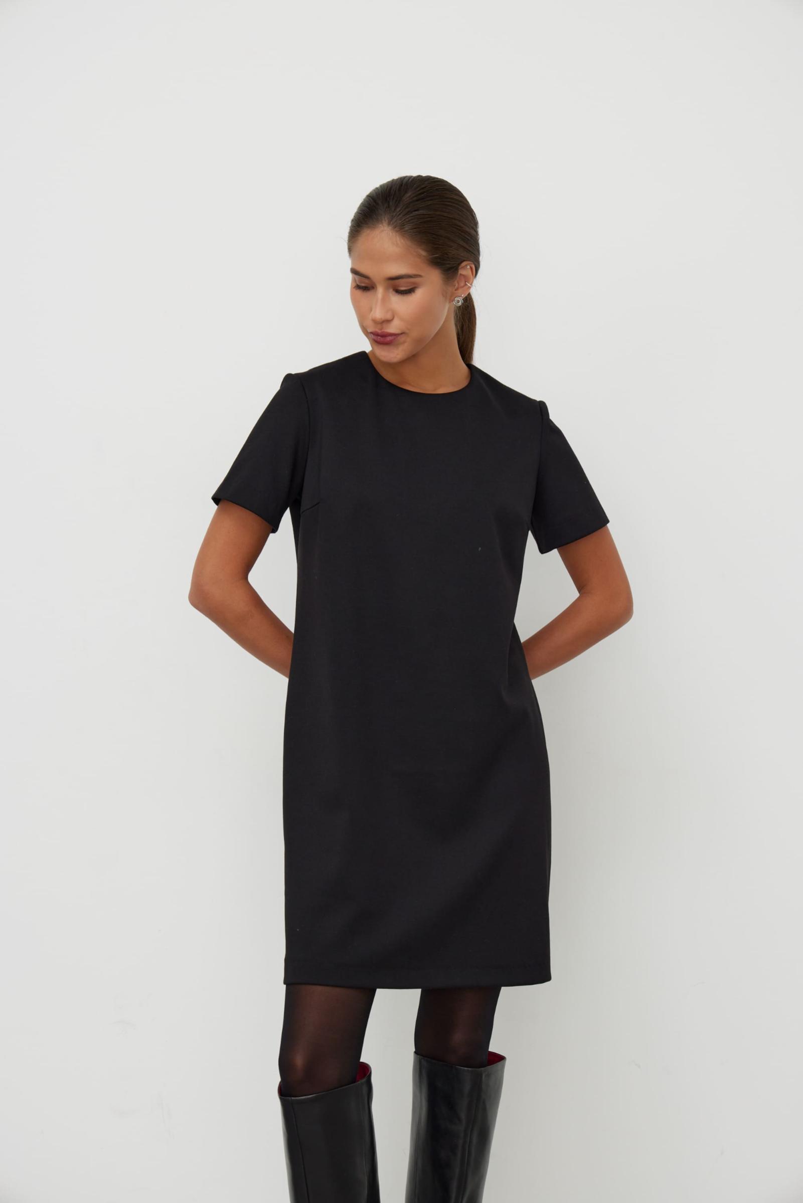 Платье мини с коротким рукавом из джерси (черный) платье мини на запах с коротким рукавом