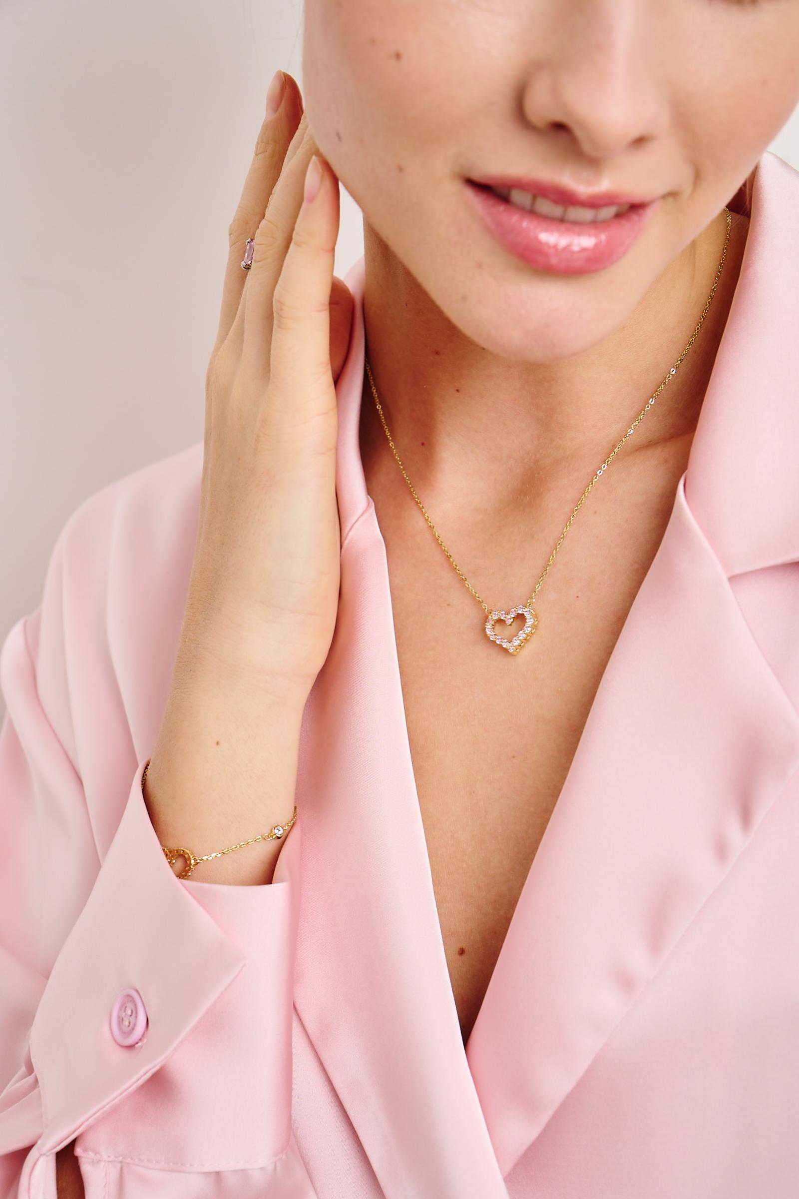 Цепочка с подвеской в виде сердечка со стразами (золото-белый)