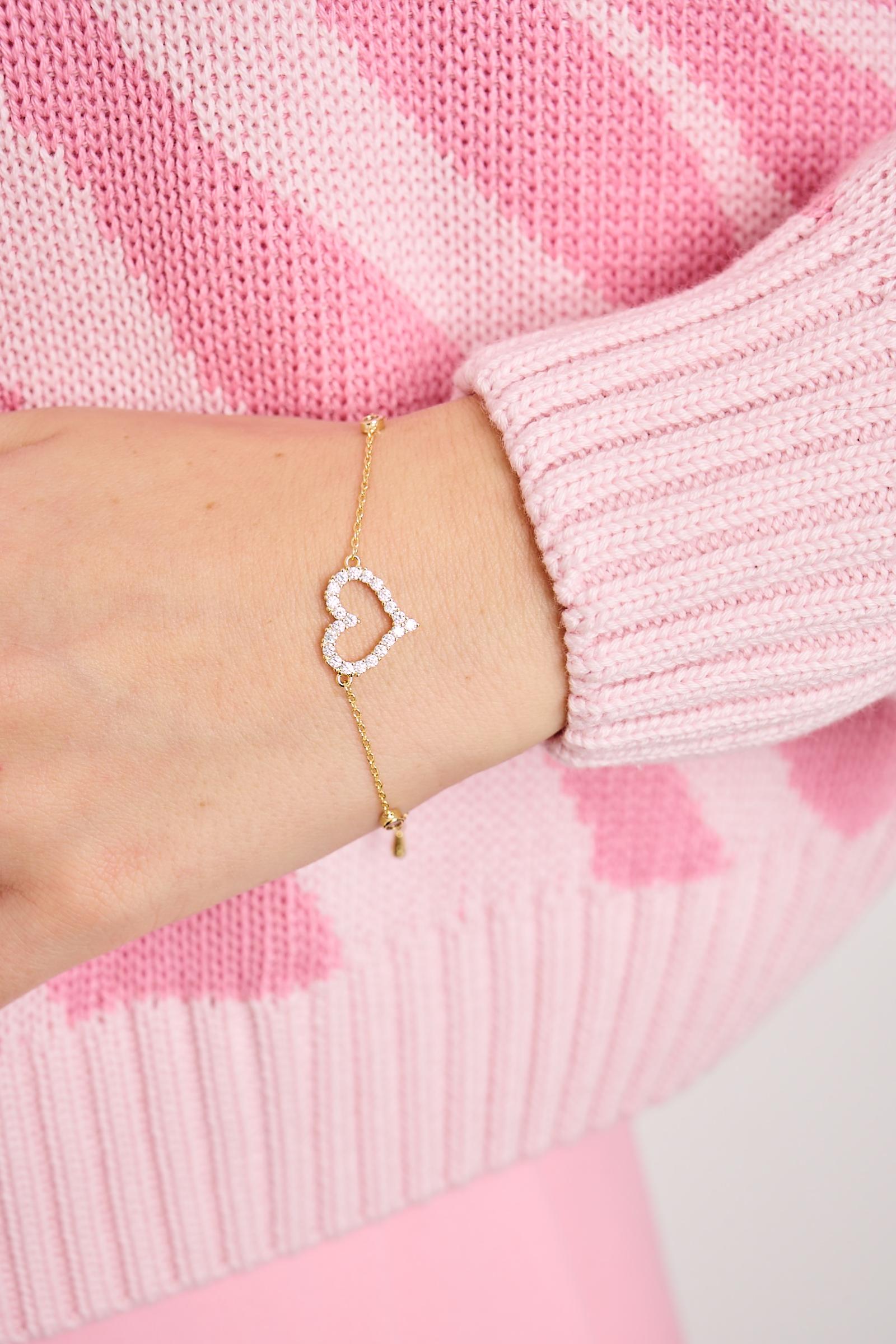 Браслет с сердечком со стразами (золото-белый)