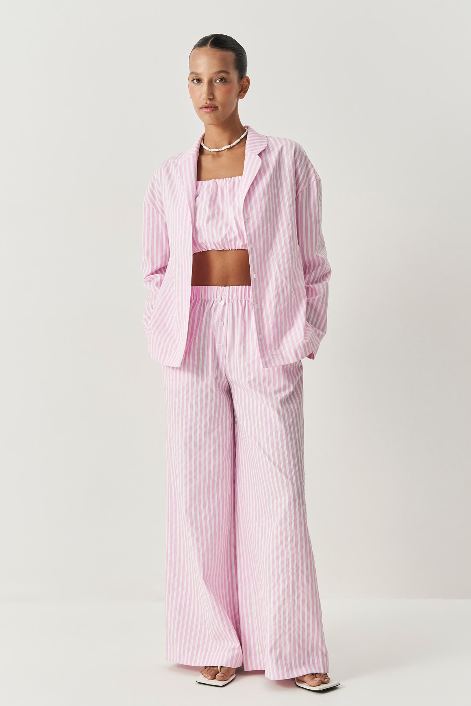 Брюки на резинке с пуговицами изо льна (розовый) (M) 