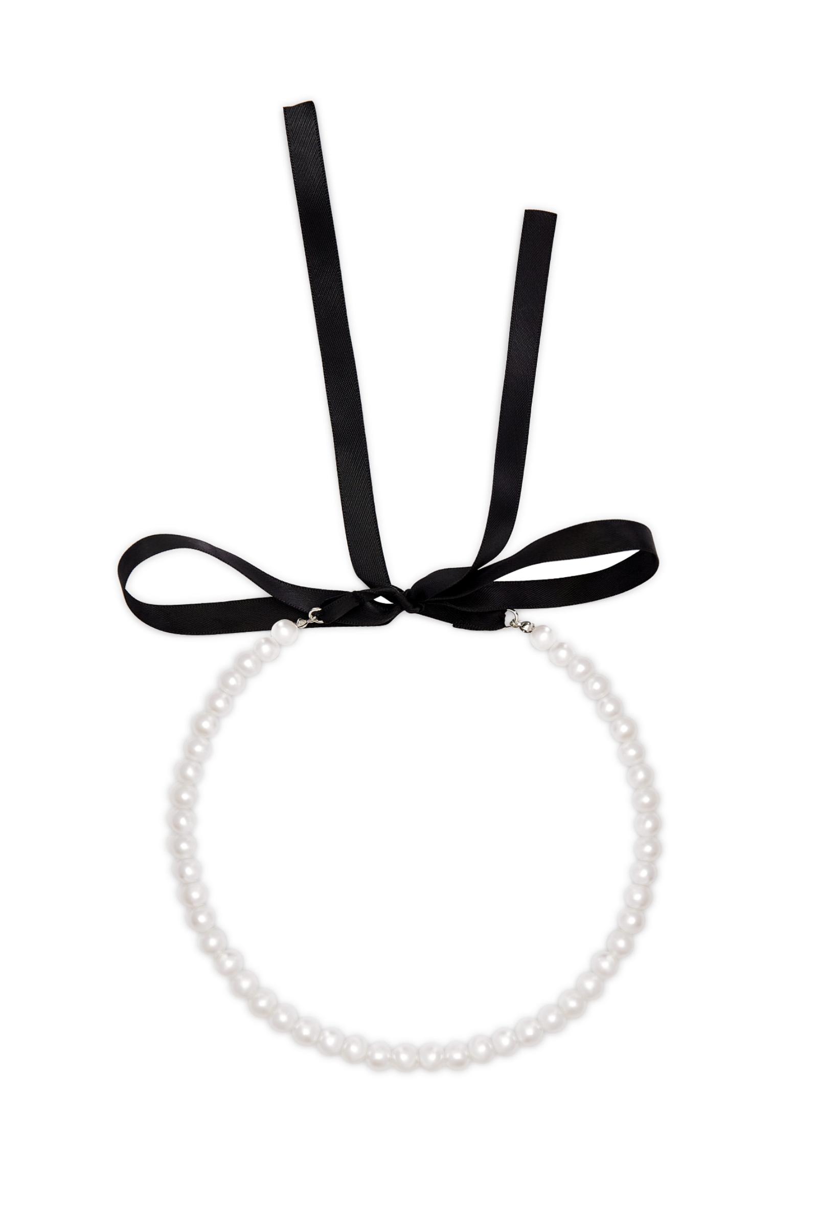 Чокер из жемчуга с декоративным бантом (one size, белый) 2176