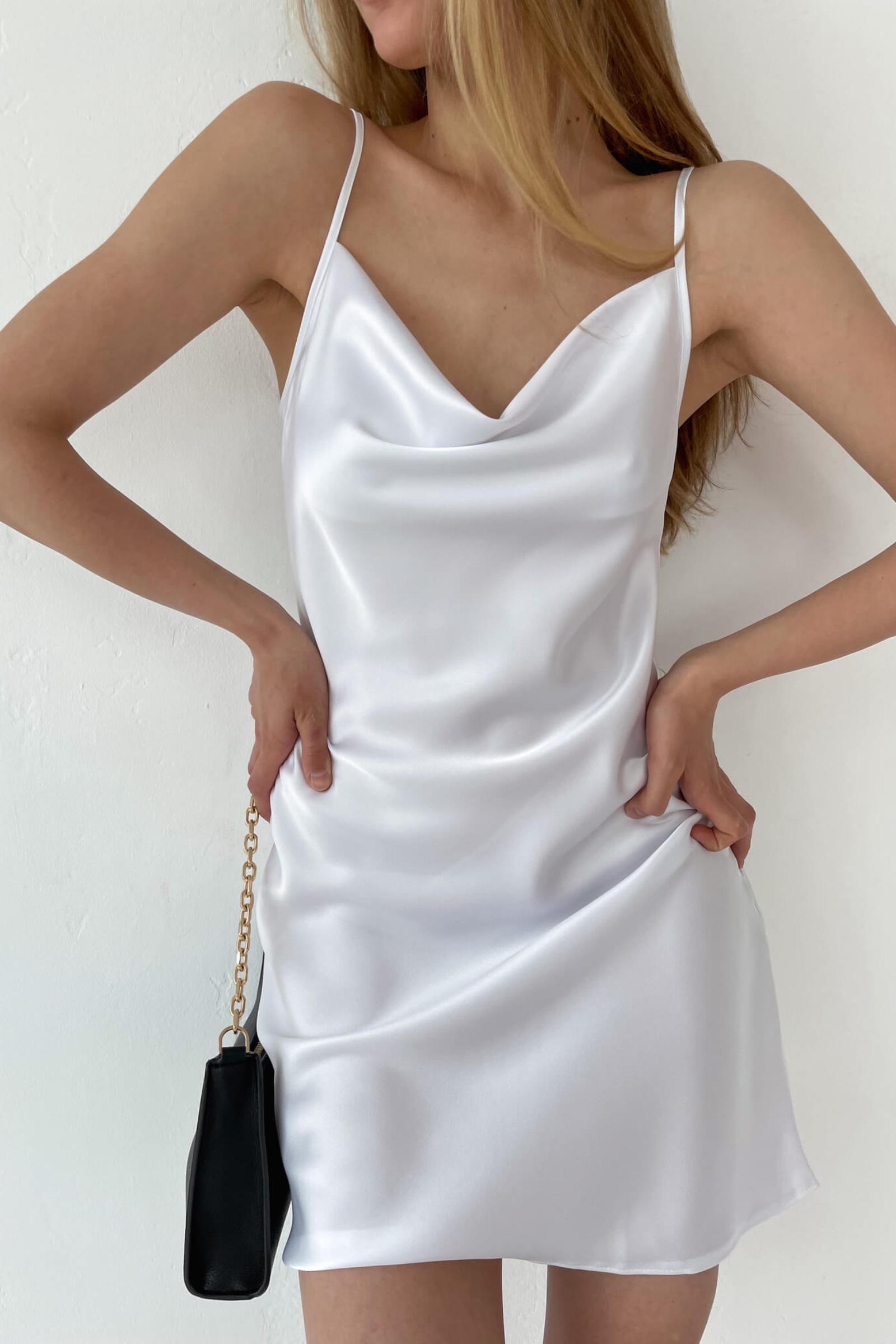 Платье-комбинация из атласа укороченная (белый)