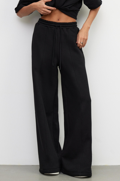 Брюки на резинке с рельефными швами (XS/S, черный) 