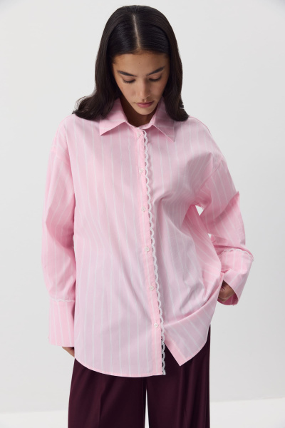 Рубашка в полоску с кружевной отделкой (розовый) (M/L) 