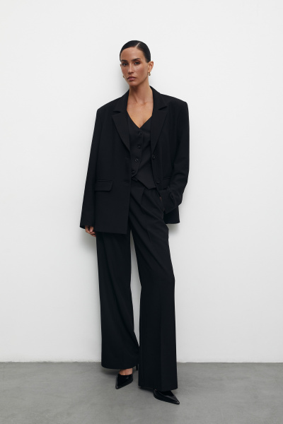 Пиджак оверсайз с боковыми разрезами (M/L, черный) 2159