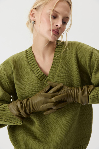 Джемпер V-neck из шерсти мериноса (Хаки) (one size) 