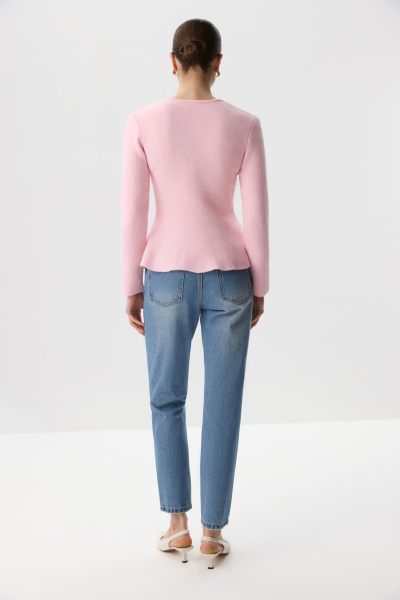 Кардиган вязаный с баской (Пудровый) (M) 