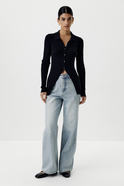 Кардиган удлиненный на пуговицах (черный) (M) 