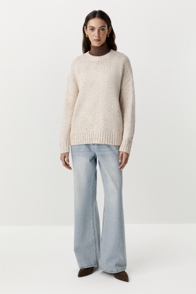 Джемпер вязаный из твидовой пряжи с шерстью (молочный) (XS/S) 