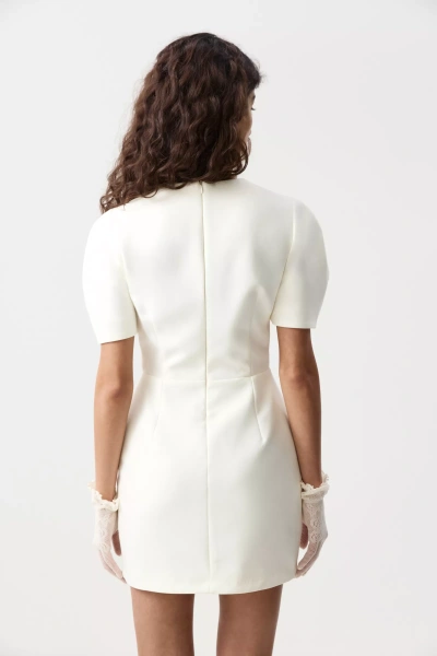 Платье мини с рукавами буфами (Молочный) (M) 