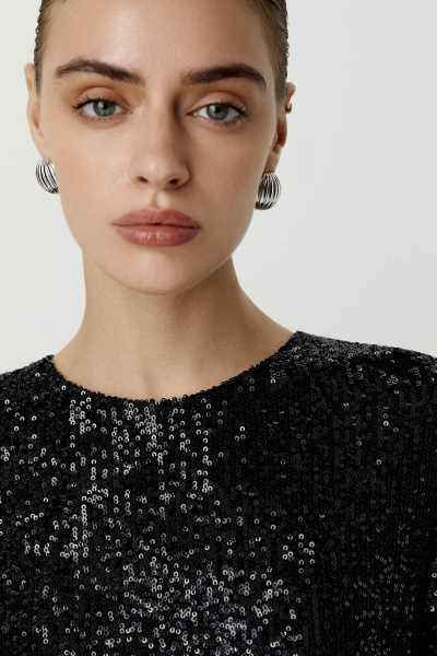 Платье мини из ткани с пайетками с бантом (черный) (M/L) 