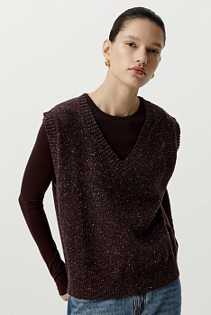 Жилет вязаный из твидовой пряжи с шерстью (шоколадный)