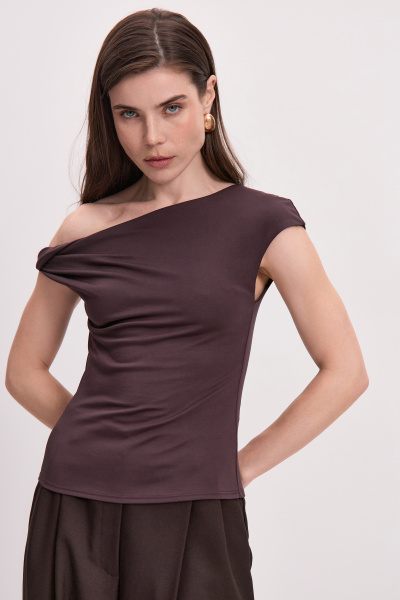 Топ с открытым плечом (коричневый) (S) 