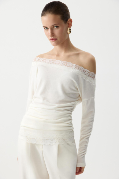 Лонгслив с кружевом из мягкого трикотажа (Молочный) (S) 