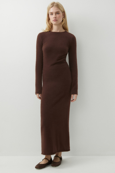 Платье макси из пушистой пряжи (коричневый) (L) 