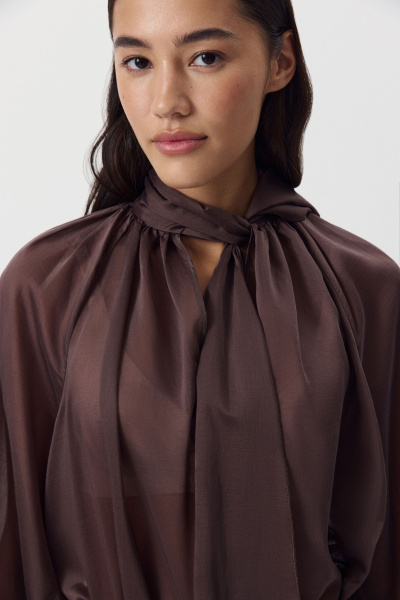 Блуза с бантом из тенсела (шоколадный) (M/L) 
