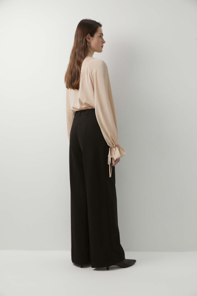 Брюки силуэта палаццо из костюмной ткани (черный) (L) 