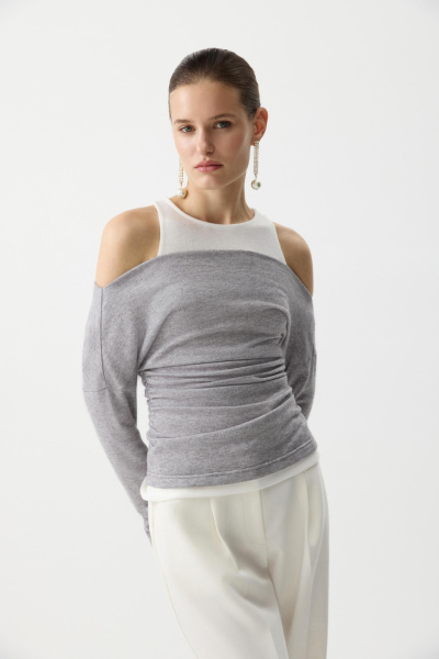 Лонгслив со спущенным плечом из мягкого трикотажа (Серый меланж) (S) 