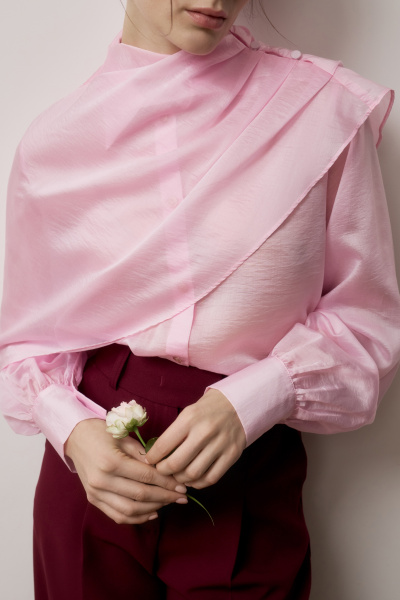 Блуза из тенселя с кейпом (Розовый) (M/L) 