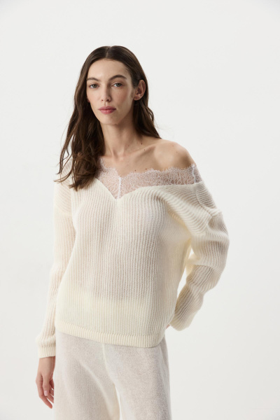 Джемпер с кружевом (Молочный) (XS/S) 