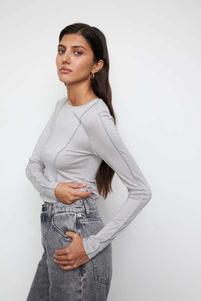 Лонгслив с декоративными швами (M, серый) 2775