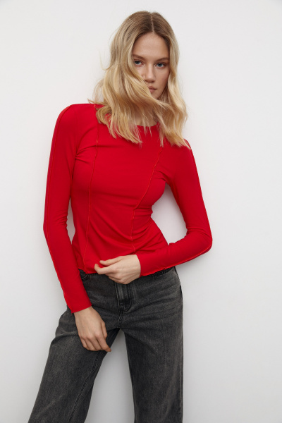 Лонгслив с декоративными швами (L, алый) 2202
