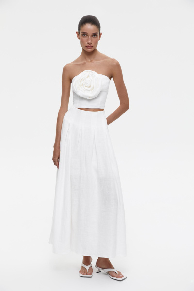 Топ с декоративным цветком изо льна (L, молочный)