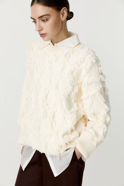 Джемпер с орнаментом из бахромы (молочный) (XS/S) 