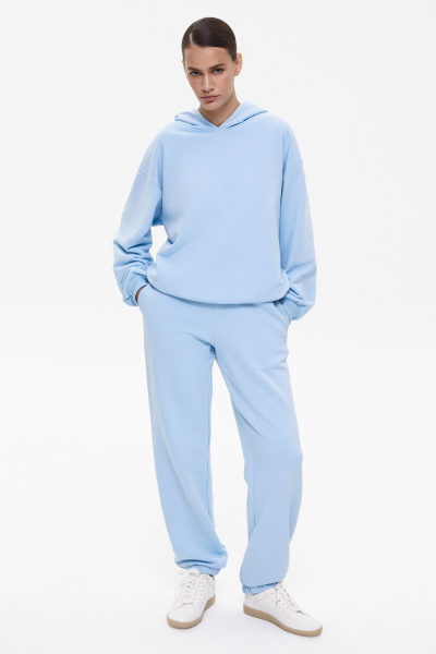 Джоггеры из футера с вышивкой (L, голубой) 1741