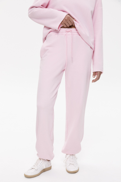 Джоггеры из футера с вышивкой (L, барби) 2169