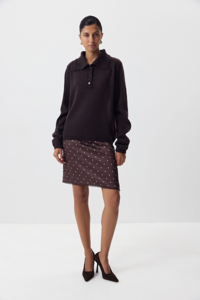 Поло ажурной вязки с длинным рукавом (коричневый) (M/L) 