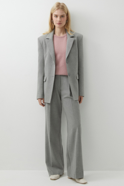 Пиджак оверсайз с боковыми разрезами из костюмной ткани (серый меланж) (M) 