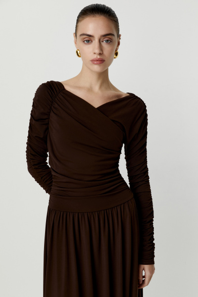 Платье макси с драпировками (коричневый) (M) 