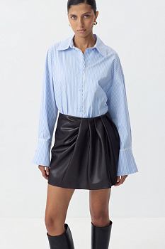 Юбка с драпировкой из эко кожи (темно-коричневый)