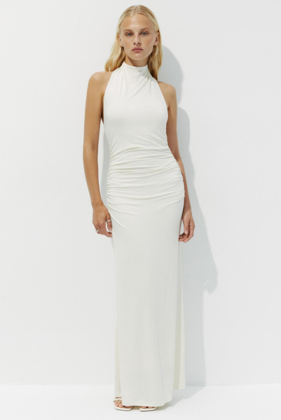 Платье  макси с воротником халтер (ванильный) (L) 