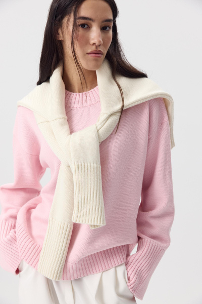 Джемпер из мериносовой шерсти с круглым вырезом (Розовый) (one size) 