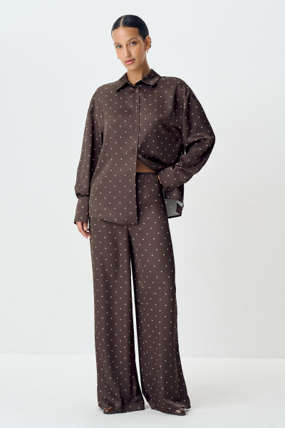 Брюки из сатина в горох (шоколадный) (M) 