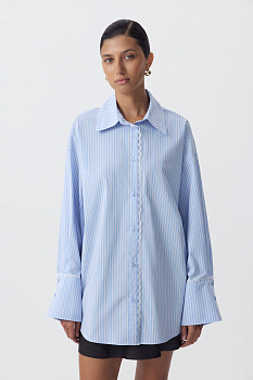 Рубашка в полоску с кружевной отделкой (голубой)