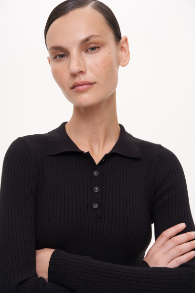 Поло из вискозы с длинным рукавом (L, черный)