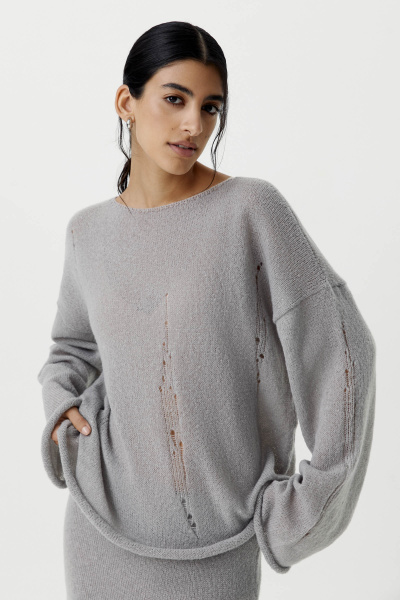 Джемпер оверсайз с гранжевым эффектом (светло-серый) (M/L) 