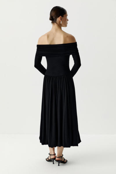 Платье баллон с драппировкой на плечах (черный) (XS) 