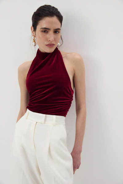 Топ халтер со стойкой из бархата (Винный) (M) 