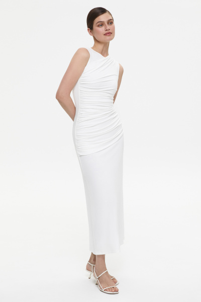 Платье с декоративной деталью с драпировкой (XS, молочный)