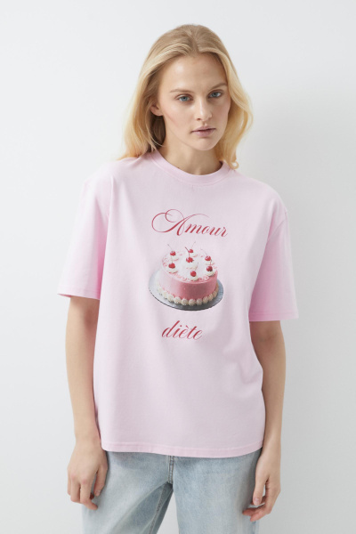 Футболка с принтом Love (розовый) (XS)