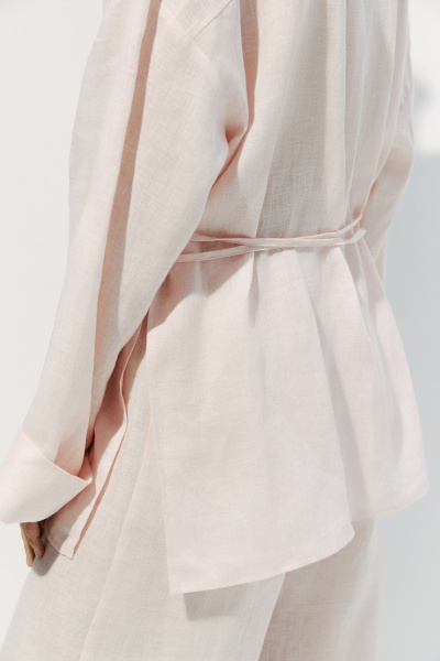 Рубашка с тонким поясом изо льна (M, светло-розовый) 2556