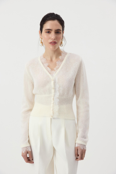 Кардиган с кружевом (Молочный) (XS) 