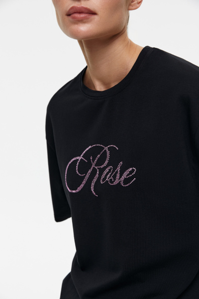 Футболка оверсайз со стразами Rose (M/L, черный) 2159