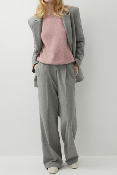 Брюки с заниженной талией из костюмной ткани (серый меланж) (L) 